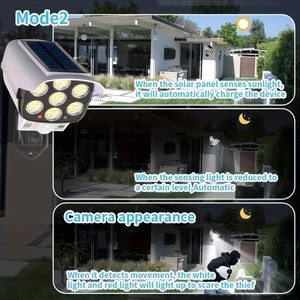 Cámara de Seguridad Ficticia con Sensor de Movimiento, Lámpara Nocturna para Exteriores, Resistente al Agua IP65, Lámpara Solar de Pared con 3 Modos para Hogar y Jardín - Product Image 2