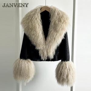 JANVENY 2024 Nuova Giacca Calda Invernale <span class=keywords><strong>in</strong></span> <span class=keywords><strong>Ecopelle</strong></span> con Collo <span class=keywords><strong>in</strong></span> Pelliccia di Pecora Mongola da <span class=keywords><strong>Donna</strong></span> Cappotto Corto Caldo <span class=keywords><strong>in</strong></span> Similcamoscio di Agnello Vestibilità Larga <span class=keywords><strong>in</strong></span> Pelle PU - Product Image 4