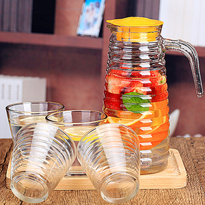 Ensemble Carafe et Verres en Verre, Distributeur d'Eau et de Jus, Chopes à Bière, Vaisselle en Verre Rayée, Prix de Gros, 5/3 pièces, Livraison 24h - Product Image 2