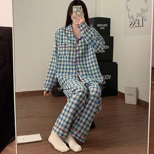 ชุดนอนผ้าฝ้ายแท้ 100% ลายสก็อต ปรับแต่งได้ แขนยาว เอวยางยืด โรแมนติก หรูหรา อุ่นสบาย เหมาะสำหรับผู้หญิง ใส่พักผ่อนที่บ้าน - Product Image 2