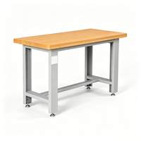 Table d'établi personnalisée en acier robuste et moderne avec panneaux de bois pour garages, laboratoires, industries, écoles, hôtels, ateliers