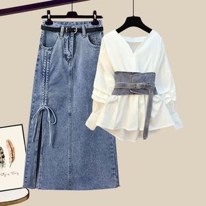 Conjunto de 2 Peças Jeans Feminino: Camisa de Cintura e Saia Jeans - Design Moderno e Exclusivo - Product Image 4