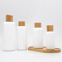 Flacons et pots en verre céramique opale blanc de luxe pour huiles essentielles et lotions, avec bouchon à vis en bambou, 40 ml, 100 ml, 120 ml, 200 ml