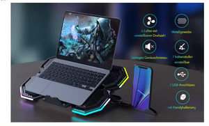 Refroidisseur d'ordinateur portable ergonomique RGB léger pour jeux, support de refroidissement pour ordinateur portable avec 6 ventilateurs de refroidissement - Product Image 3