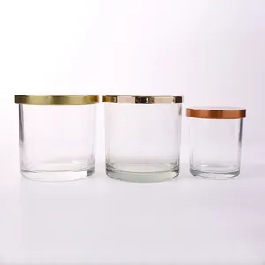 Pote de vela de vidro vazio de tamanho diferente, personalizado, vidro redondo, suporte de vela