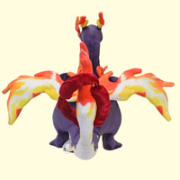 Peluche Charizard Dinosaure Pokémon Super Douce 38cm Jaune Violet Cadeau de Fête Populaire Excellent Anti-Stress pour Mariages Lavable