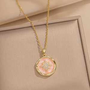 Kalung lapis emas 18K perhiasan tidak ada noda trendi baru kalung cat Enamel bintang Octagram Seni Dekorasi - Product Image 5