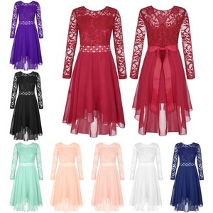 Robe pour fille de 4 ans Robe élégante en mousseline et dentelle à manches longues avec strass Fête Soirée Anniversaire Robes de mariage pour enfant - Product Image 2