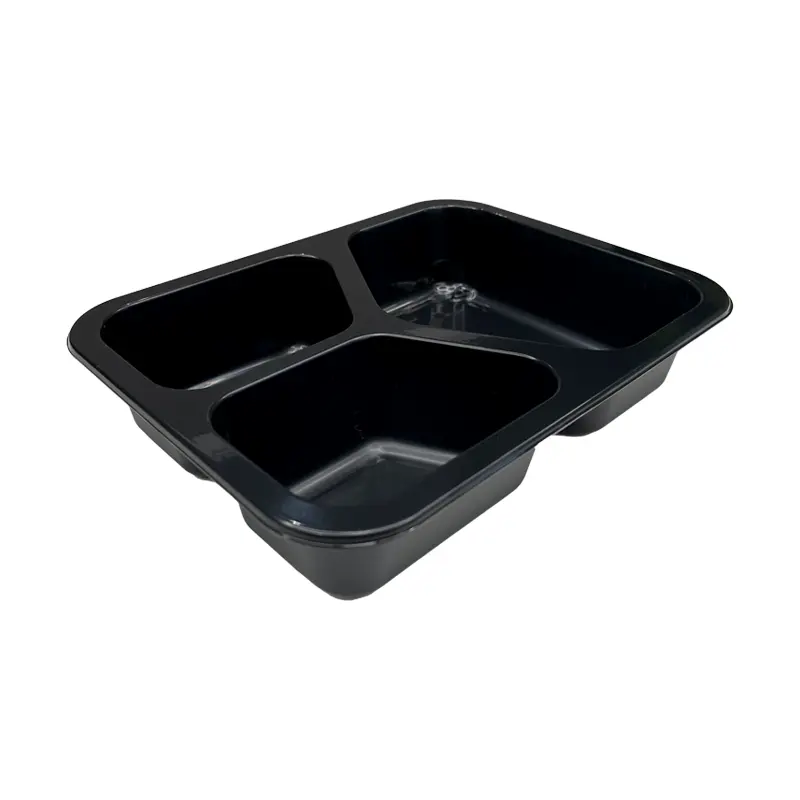 HSQY toptan tek kullanımlık CPET tepsi 3 bölmeler plastik c-pet yemek kabı çift Ovenable RPET tepsileri kullanarak