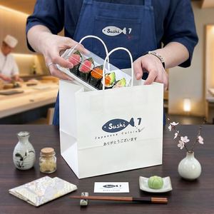 Bolsa de Papel Kraft Ecológica Personalizada para Sushi, con Grabado, Desechable, para Comida Japonesa para Llevar - Product Image 1