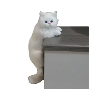 Realistico gatto realistico grandi occhi blu gattino pelliccia sintetica di coniglio animale peloso decorazione della finestra di natale gatto con pelliccia di gattino