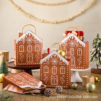 Sacs cadeaux de Noël en papier kraft biodégradable en forme de maison de pain d'épices avec poignées à cordon, 18x8x27CM, en stock, pour les fêtes de fin d'année