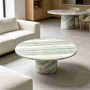 Mesa de Centro Redonda con Tapa de Mármol, Estilo Contemporáneo, Altura Ajustable, Ecológica, para Sala de Estar, Decoración del Hogar - Product Image 4