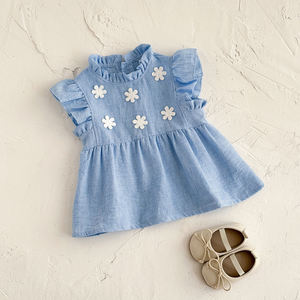 新しい夏の赤ちゃん女の子新生児子供服ドレス甘いノースリーブ小さな花柄刺繍カジュアルな赤ちゃん女の子 - Product Image 6