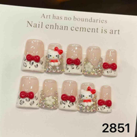 416-420 Faux ongles en acrylique réutilisables faits main, 10 pièces, à presser, avec colle, motif carré pour doigts