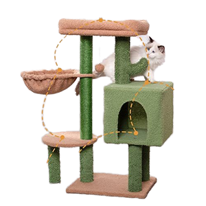 Menara kucing pendek hijau kustom dengan mainan bingkai panjat tebing kayu tali Sisal alami untuk kucing kecil-grosir - Product Image 5