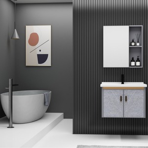 Mueble de Baño CR de 620 mm, Gabinete Gris de Aluminio con Lavabo de Cerámica - Product Image 1
