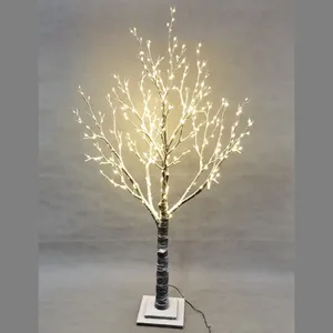 화이트 자작 나무 크리스마스 트리 따뜻한 흰색 Led 자작 나무 조명 가지 나무와 인공 나무 빛