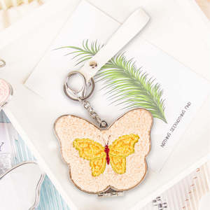Butterfly Plush Compact <b>Mirror</b> Double-Sided Portable <b>Makeup</b> <b>Mirror</b> <b>With</b> Keychain Embroidered Pocket <b>Mirror</b> <b>Light</b> Pink - Product Image 2
