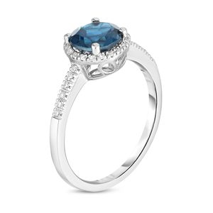 Bijoux en or blanc massif 14 carats sur mesure avec topaze bleue de Londres véritable 1-5/8 ct et halo de diamants naturels 1/8 ct pour femme - Product Image 2