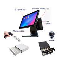 Sistema POS A100 Android/Windows 15+LED8+VFD8/15.6 Pulgadas, Caja Registradora Táctil con Base de Aleación de Aluminio Metálico PT