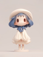 Figurine de collection personnalisée en vinyle Blue Hair Bonnet Girl, personnage mignon OEM, pour décoration ou cadeau