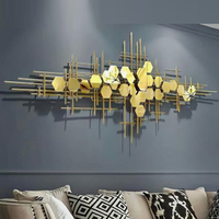 Décoration murale en métal pour la maison, artisanat, ensemble de décoration murale en verre et métal doré, art mural décoratif pour le salon, la chambre à coucher