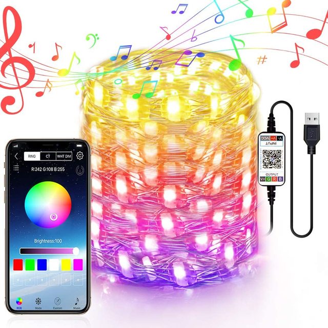Shinow Christmas Tree Decoration LED Lights Smart Personalized Full Color String Lights Music Sync App Remote Control USB 1-10m