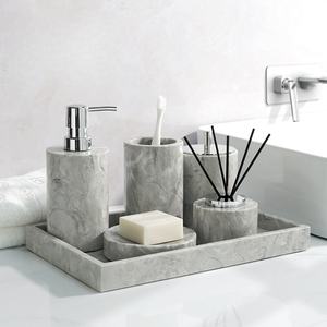 Juego de Accesorios de Baño de Mármol Natural Combinable, Estilo Wabi Sabi, con Diseño de Flor, para Baño - Product Image 1