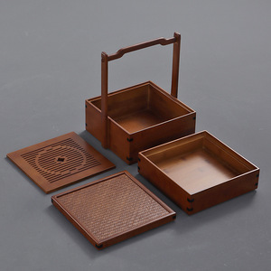 Caja de comida de bambú de doble capa estilo antiguo, cesta de bambú portátil para picnic y aperitivos, caja de comida estilo folclórico para hotel, para cine y - Product Image 4