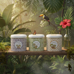 Juego de caja de almacenamiento de metal ovalado 140x120x130mm 1.4L (Juego de 3) Selva tropical-Un exuberante paraíso de naturaleza y Vida Silvestre Forrest - Product Image 3