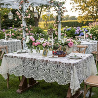 Nappe transparente en polyester brodée de fleurs, en dentelle, pour mariage, fête en plein air, jardin, décoration intérieure - Vente en gros