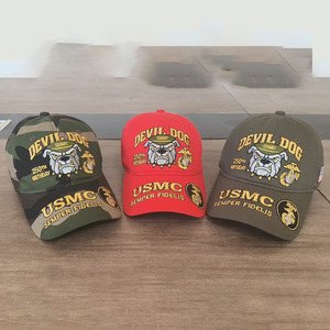 Gorra de béisbol bordada con diseño de Perro del Infierno del Cuerpo de Marines de EE. UU., en stock, MOQ 1, para el 250.º aniversario de EE. UU., estilo europeo y americano - Product Image 1