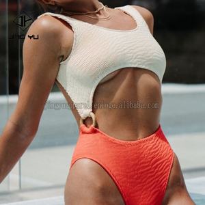 Ensemble de bikini personnalisé OEM avec logo, couleur lilas, tissu de maillot de bain écologique original froissé, maillot de bain une pièce pour femmes - Product Image 3