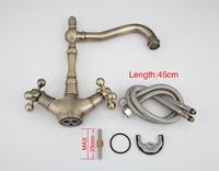 Robinet de cuisine rétro en laiton massif à double poignée, laiton antique, eau chaude et froide, 360° °   Bec pivotant - Fabrication sur mesure directe d'usine
