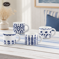Tasse à café rustique bleue à fleurs SWT Farmhouse avec poignée ronde, mug en céramique pour la maison, la cuisine, le petit-déjeuner, la décoration