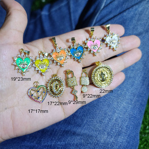 CZ8494 Dainty CZ Micro Pave เครื่องประดับเสน่ห์18K ทอง CZ paved Enamel ล็อคหัวใจและคีย์ Saint benedict เสน่ห์ - Product Image 3