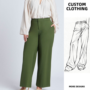 Pantalon décontracté pour <span class=keywords><strong>femme</strong></span>, coupe large, taille haute, vert olive, élégant, ample, pour le bureau et le travail - Product Image 1