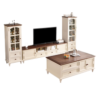 Meuble TV et Table Basse Modernes en Bois Massif avec Fonction de Rangement pour Appartement Compact, Tiroirs Verticaux, Mobilier de Salon