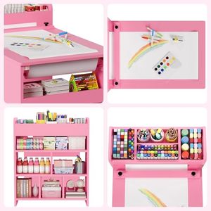 Mesa y Sillas Infantiles de Madera, Muebles de Madera para Niños Pequeños, Mesa de Dibujo de Madera <span class=keywords><strong>con</strong></span> 2 Sillas, Mesa de Manualidades <span class=keywords><strong>con</strong></span> Amplios Estantes de Almacenamiento - Product Image 5