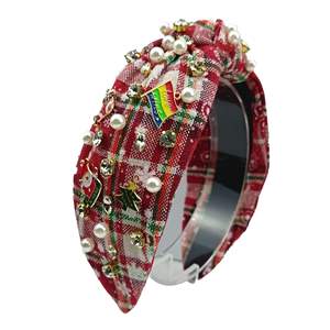 Christmas Lady Headwear Collection Glitter Christmas Rhinestone Diadema con oro <span class=keywords><strong>Santa</strong></span> Charm Beaded Christmas Gift - Product Image 3