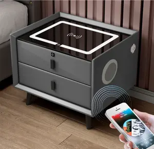 Meja samping tempat tidur pintar kamar tidur Nordic baru sabuk teknologi lengkap Speaker dan desain lampu LED