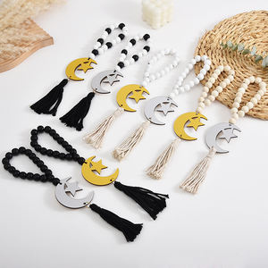 Regalos de Ramadán, 12 cuentas de oración árabes de madera y acrílico de 14 mm, pulseras con borla de luna y estrella islámicas de 30 cm, regalo religioso musulmán - Product Image 1