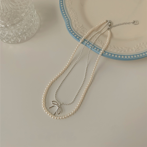 Productos de Alta Calidad, Joyería Exquisita y Moderna, Collares con Colgante de Lazo de Perlas de Doble Capa, Joyería Elegante para Damas y Mujeres - Product Image 4