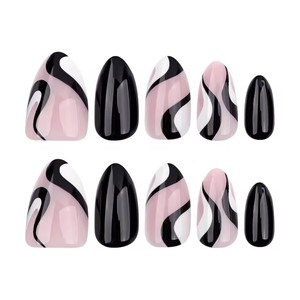 <span class=keywords><strong>Uñas</strong></span> postizas de rayas abstractas <span class=keywords><strong>en</strong></span> <span class=keywords><strong>blanco</strong></span> <span class=keywords><strong>y</strong></span> <span class=keywords><strong>negro</strong></span> para <span class=keywords><strong>uñas</strong></span> postizas cortas <span class=keywords><strong>en</strong></span> forma de almendra - Product Image 4