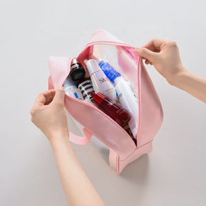 Juego de bolsas de cosméticos transparentes de PU, 3 uds., bolsa de lavado rosa, bolsa de viaje para cosméticos de almacenamiento de baño impermeable - Product Image 6