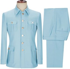 Abito da Uomo di Alta Qualità 2 Pezzi <span class=keywords><strong>Abbigliamento</strong></span> Africano <span class=keywords><strong>Formale</strong></span> da Lavoro con Colletto alla Coreana Slim Fit per Matrimonio - Product Image 2