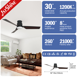 1stshine Ventilateur de plafond à LED Profil bas Lames en plastique de haute qualité 52 pouces Ventilateur de plafond encastré avec lumière - Product Image 3