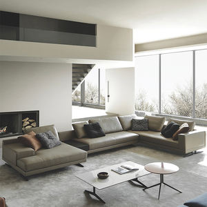 Sofá Seccional en Forma de L de Cuero Genuino Poliformm Mondrian, Estilo Moderno Italiano de Lujo, Esponja de Primera Calidad, Acero Inoxidable, para Villa - Product Image 1