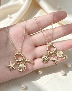 Wholesale Jewelry Style Exquisite Link <b>Chain</b> Joyeria Sun Flower Sea Star Multi-Element Charms Pendant Necklace - Product Image 6
